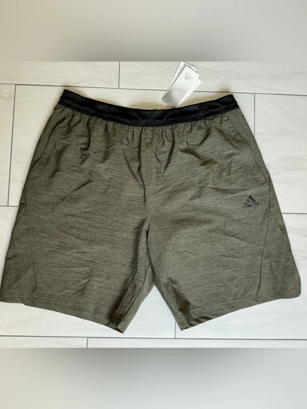 adidas Men's Olive Athletic Shorts with Black Waistband XL